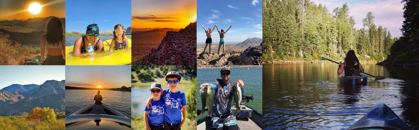 A collage that includes nine images of people enjoying a variety of Arizona's outdoor recreation options