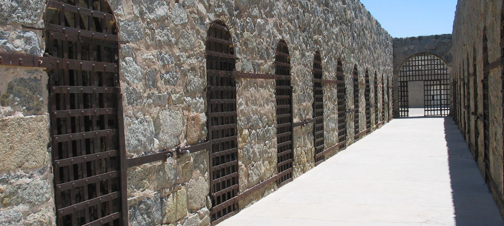 A view of the cells with iron bars at the prison