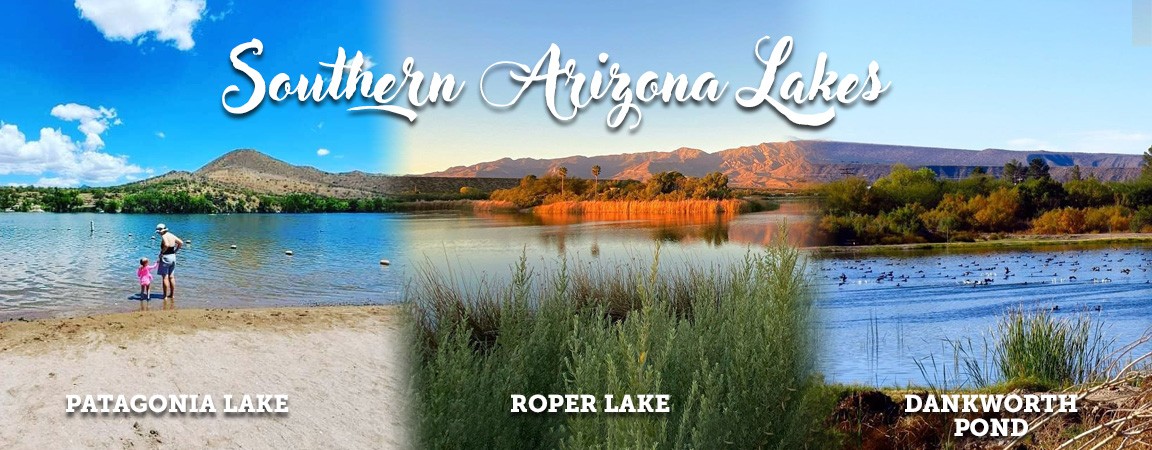 Photo collage that shows a variety of Southern Arizona Lakes Water Recreation Opportunities