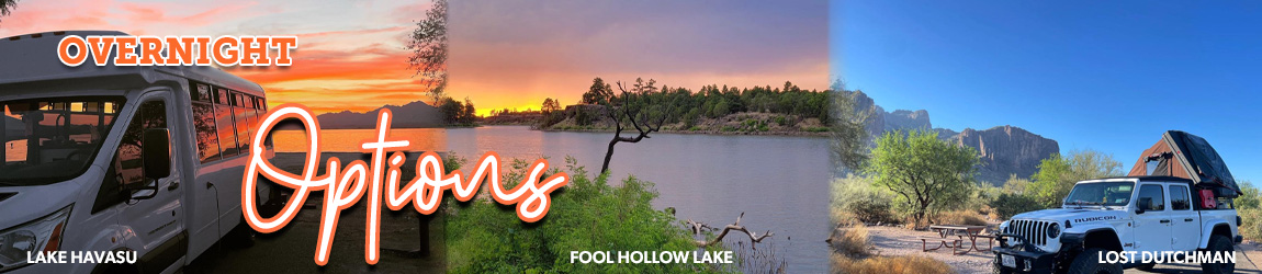 Arizona State Parks overnight camping and cabin options three image collage