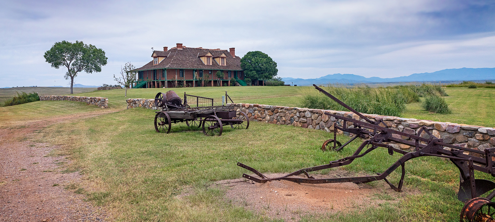 The San Rafael ranch house sits under a blue sky