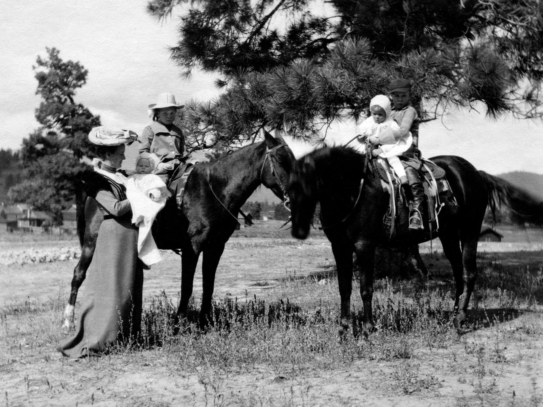 Members of the Riordan family on horses