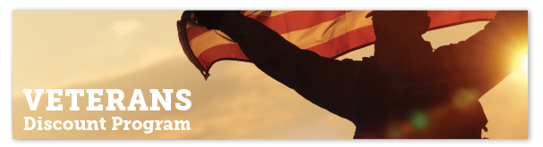 Veterans Discount Program graphic. Veteran holding American Flag.